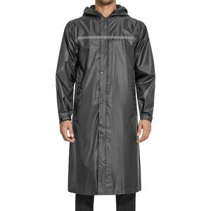 New Mens Medium Lightweight Below Knee Length Hooded Raincoat